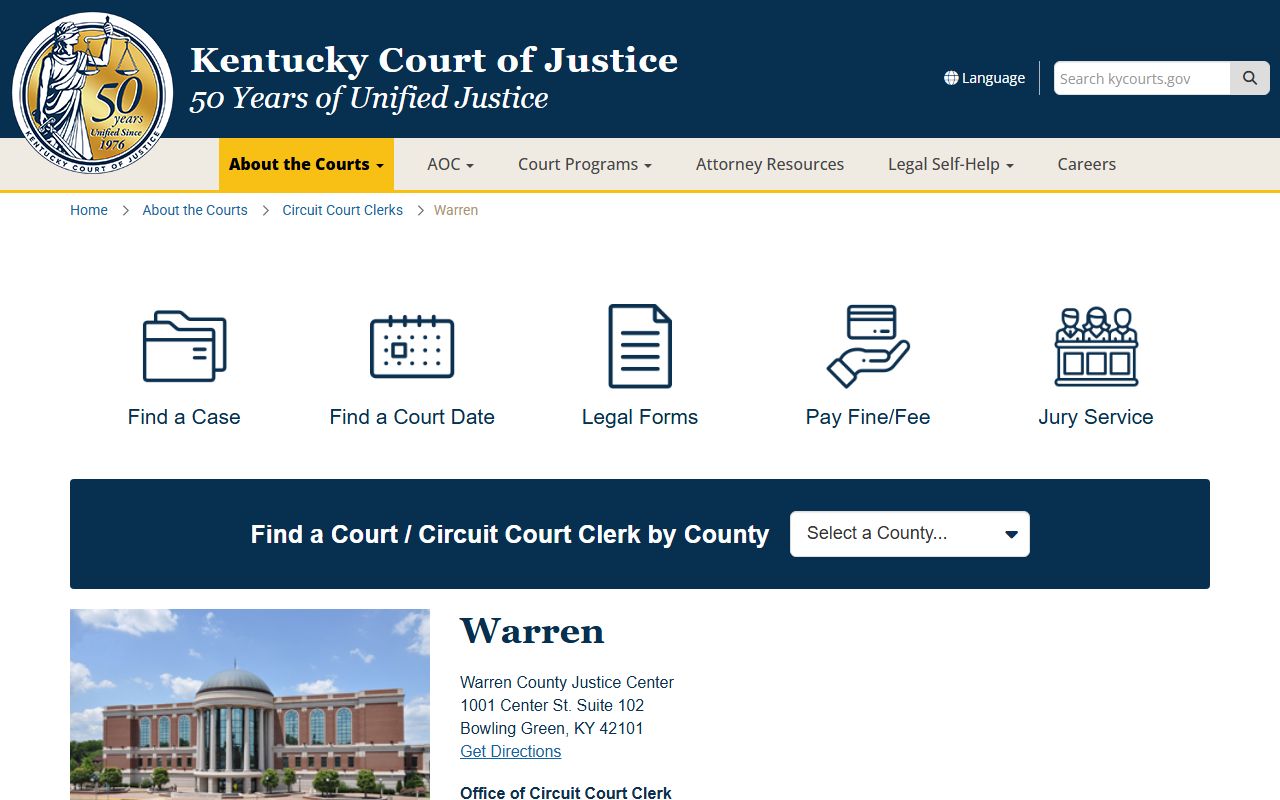 Warren County Kentucky court information page