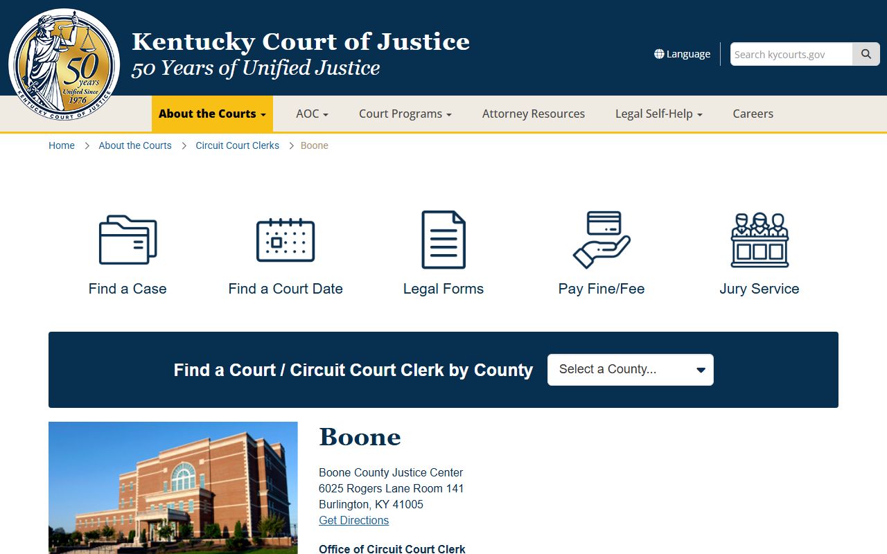 Boone County Circuit Court information page