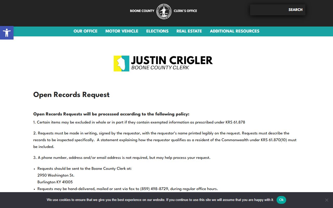 Boone County Clerk open records request page