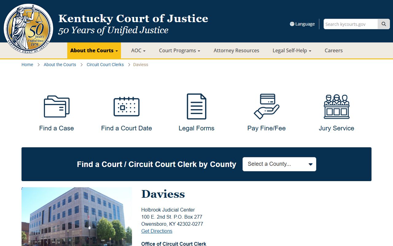 Daviess County Circuit Court information page
