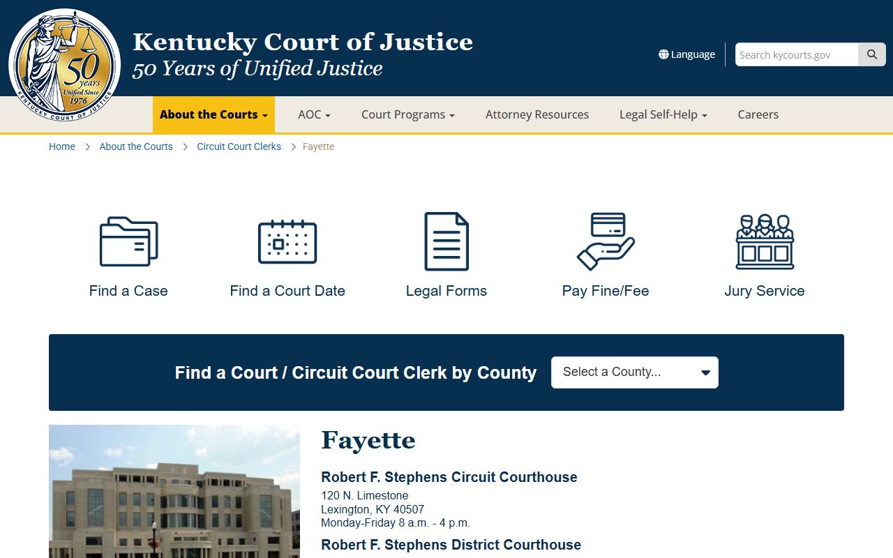 Fayette County Circuit Court information page