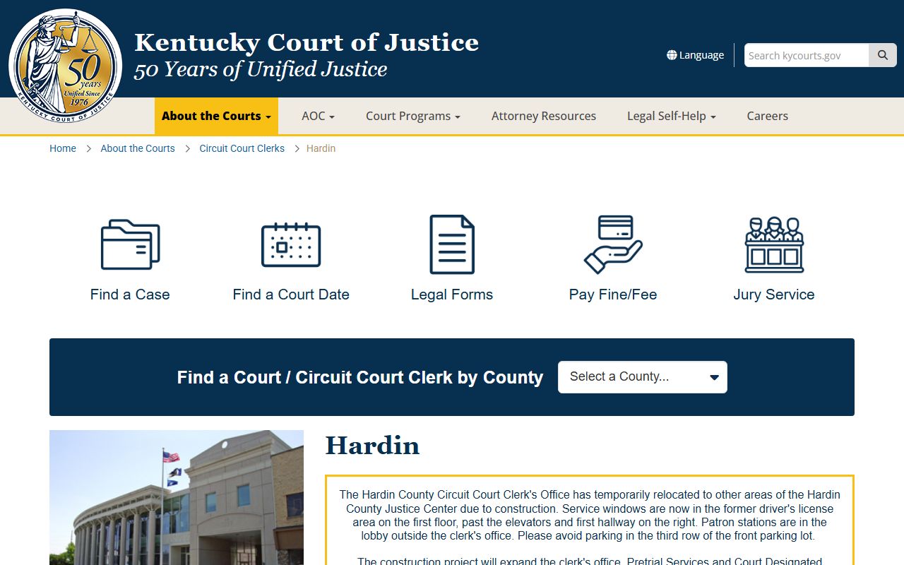 Hardin County Circuit Court information page