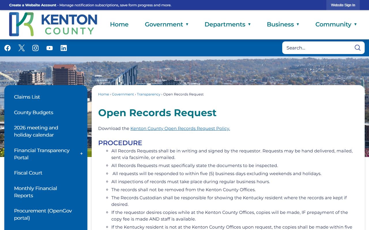 Kenton County open records request portal