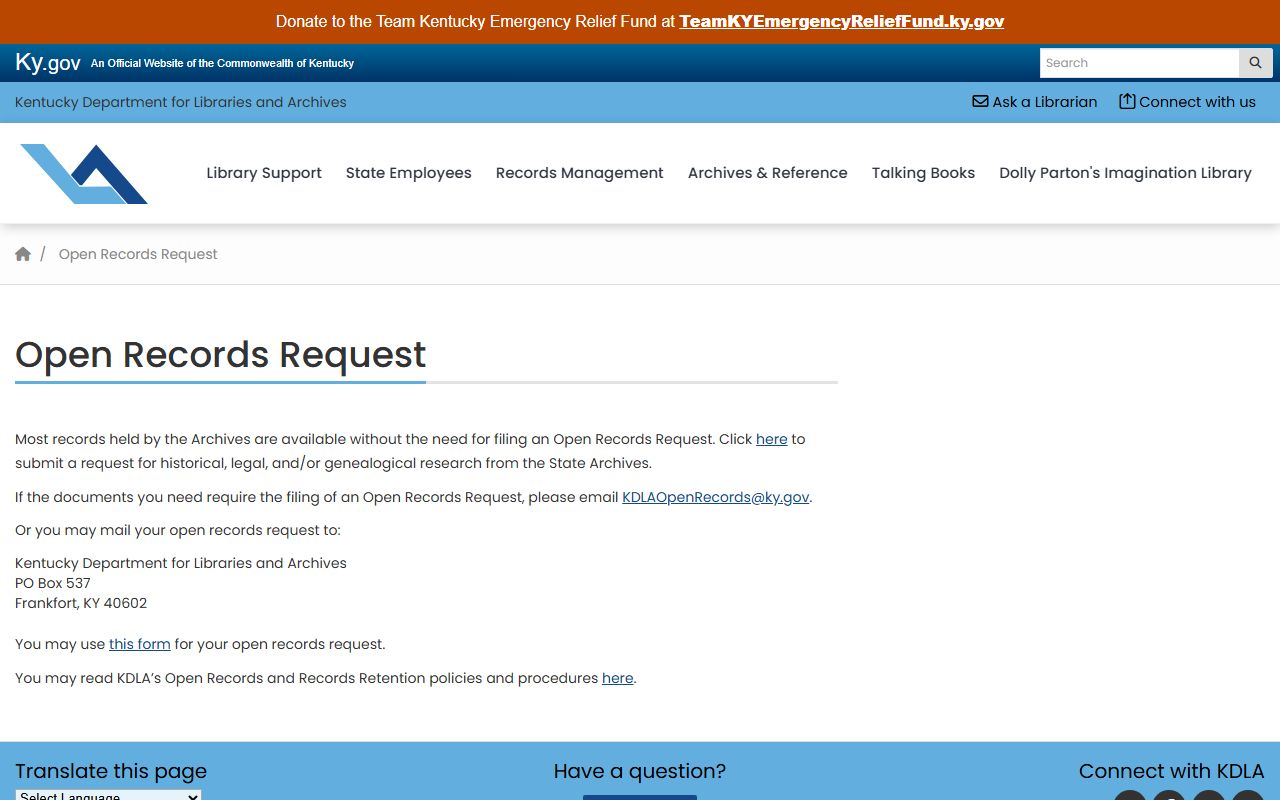 Kentucky Department for Libraries and Archives for historical records