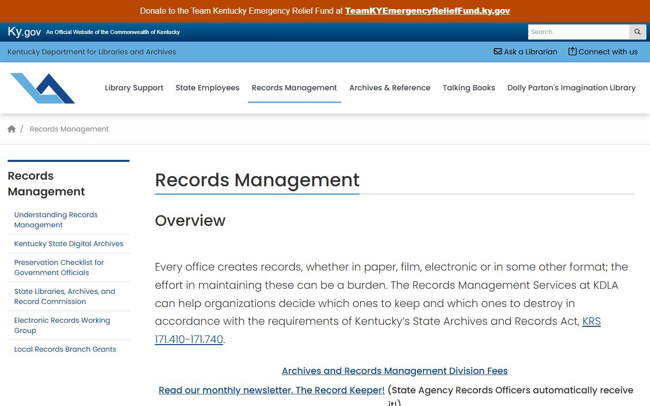 Kentucky Department for Libraries and Archives records management