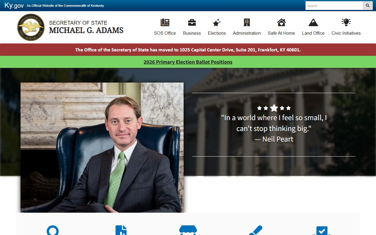 Kentucky Secretary of State website for Johnson County records